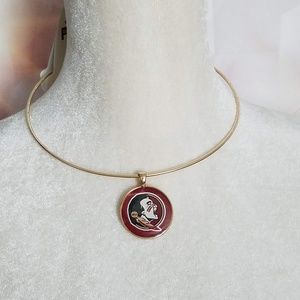FSU Seminoles Mesh Coil Gold Necklace Round Garnet